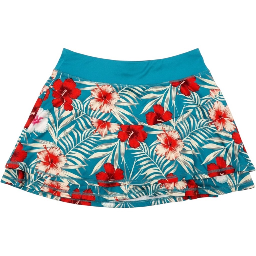 Kyodan Tennis Skort Womens Medium Teal Red Tropical Hibiscus Floral Active Skirt